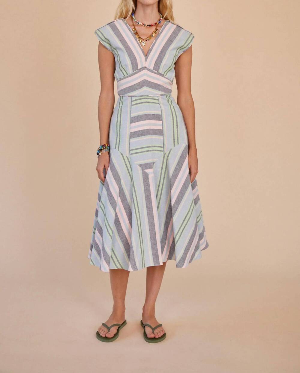 NEW HUNTER BELL jordan midi dress in pastel stripe